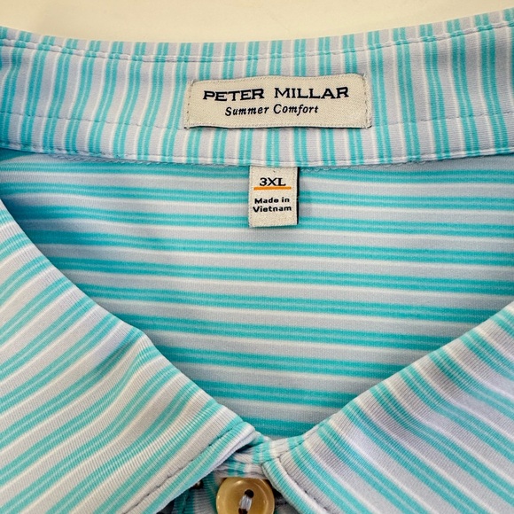 NWT Peter Millar Bishop Performance Jersey Golf Polo Shirt Blue Gray Stripe $110 - Picture 2 of 9